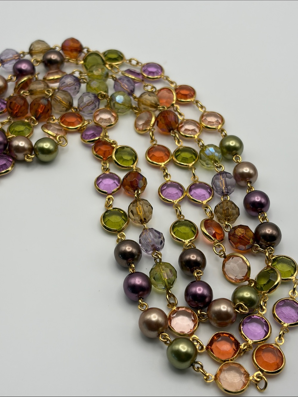 Premier Designs Multicolor Crystal & Pearl Layered Necklace - Gold Tone - Picture 5 of 5